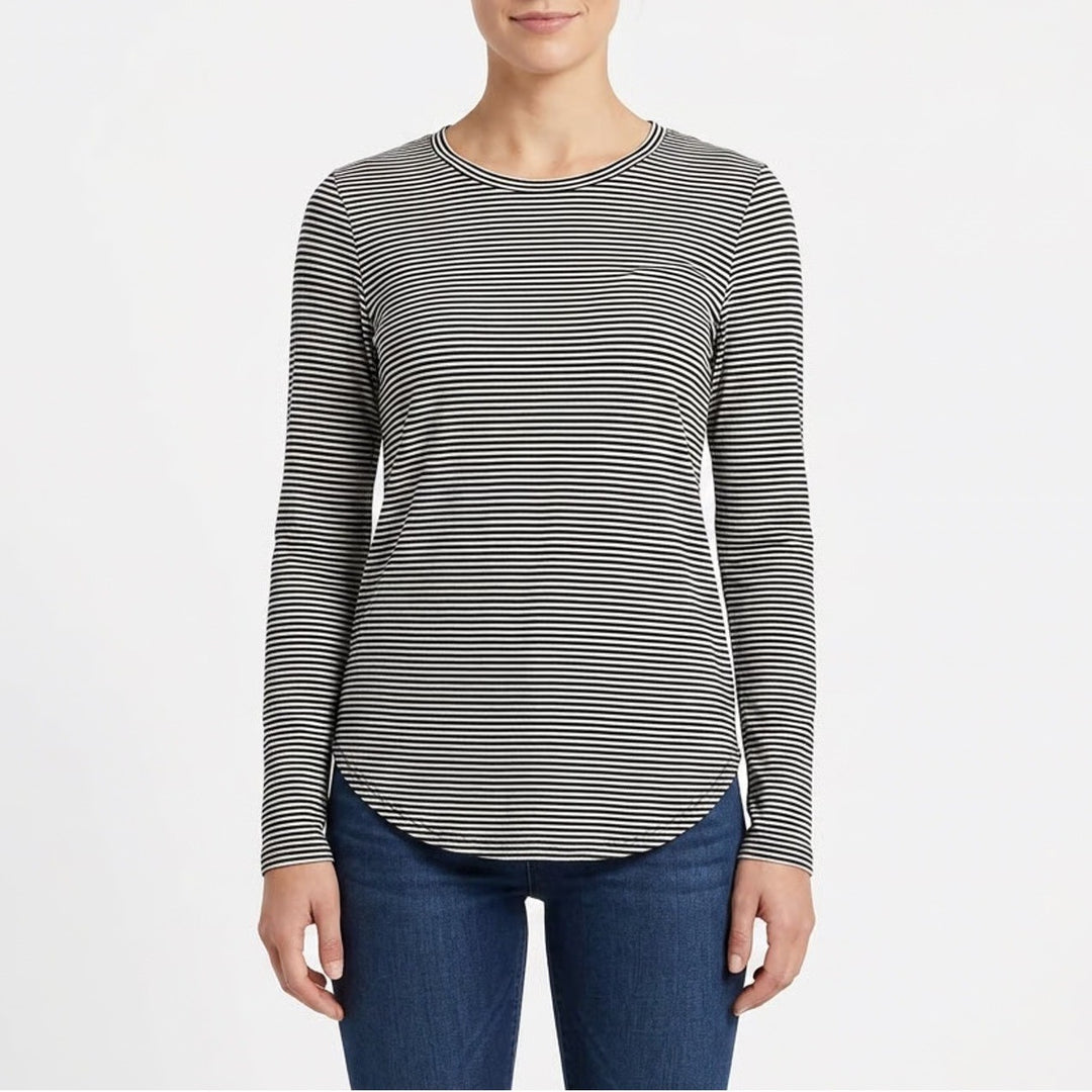 Old Navy Luxe T-Shirt Womens Medium Black White Striped Long Sleeve Round Neck