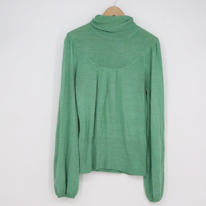 New York & Company Sage Green Turtleneck Bishop Sleeve Pleated Yoke Sweater S