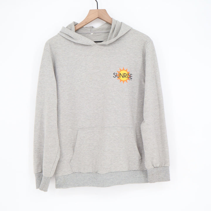 Unbranded Hoodie Unisex L Sunrise Cafe Graphic Gray Pullover Excellent