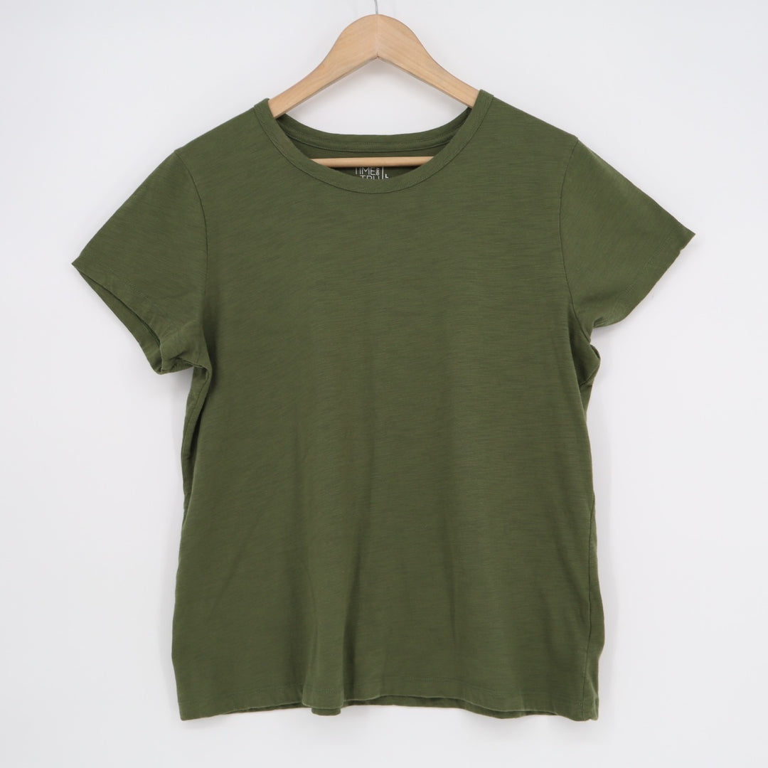 Time And Tru T-Shirt Women L(12-14) Forest Green Space Dye Short Sleeve Pullover
