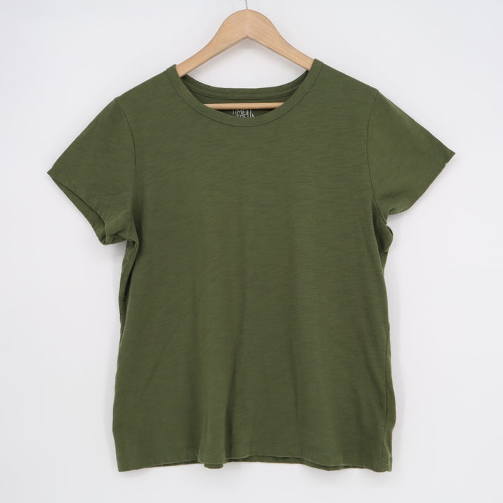 Time And Tru T-Shirt Women L(12-14) Forest Green Space Dye Short Sleeve Pullover