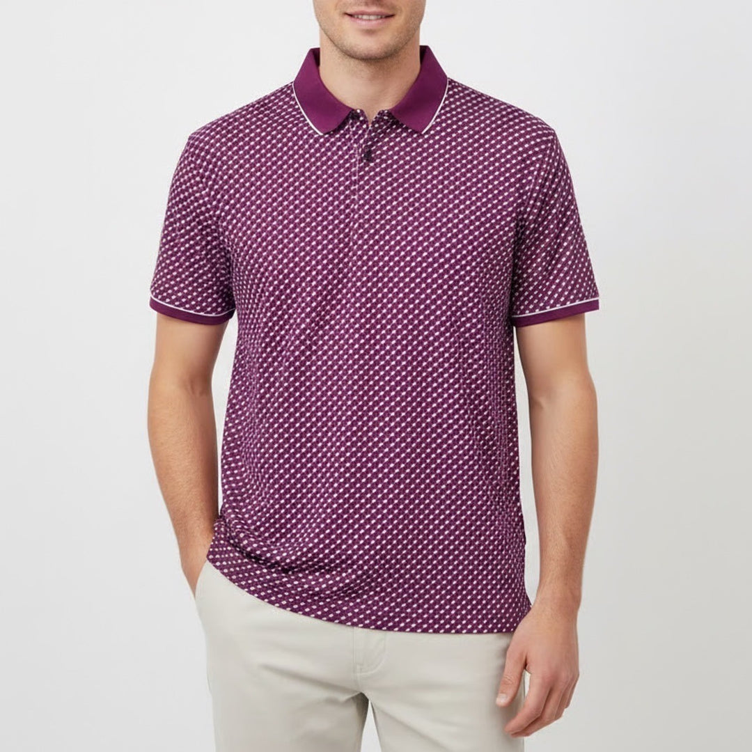 VRST Mens Contrast Printed Polo Shirt Black Cherry Geometric Large