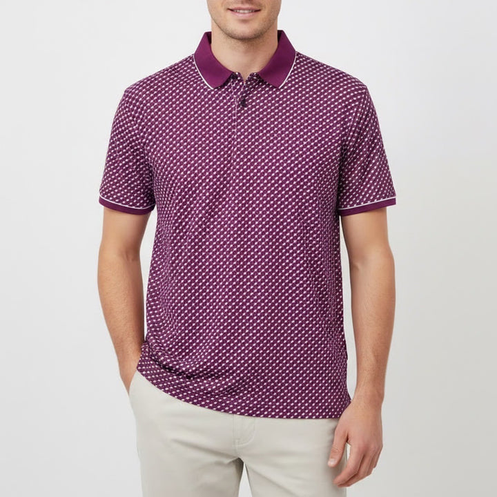 VRST Mens Contrast Printed Polo Shirt Black Cherry Geometric Large