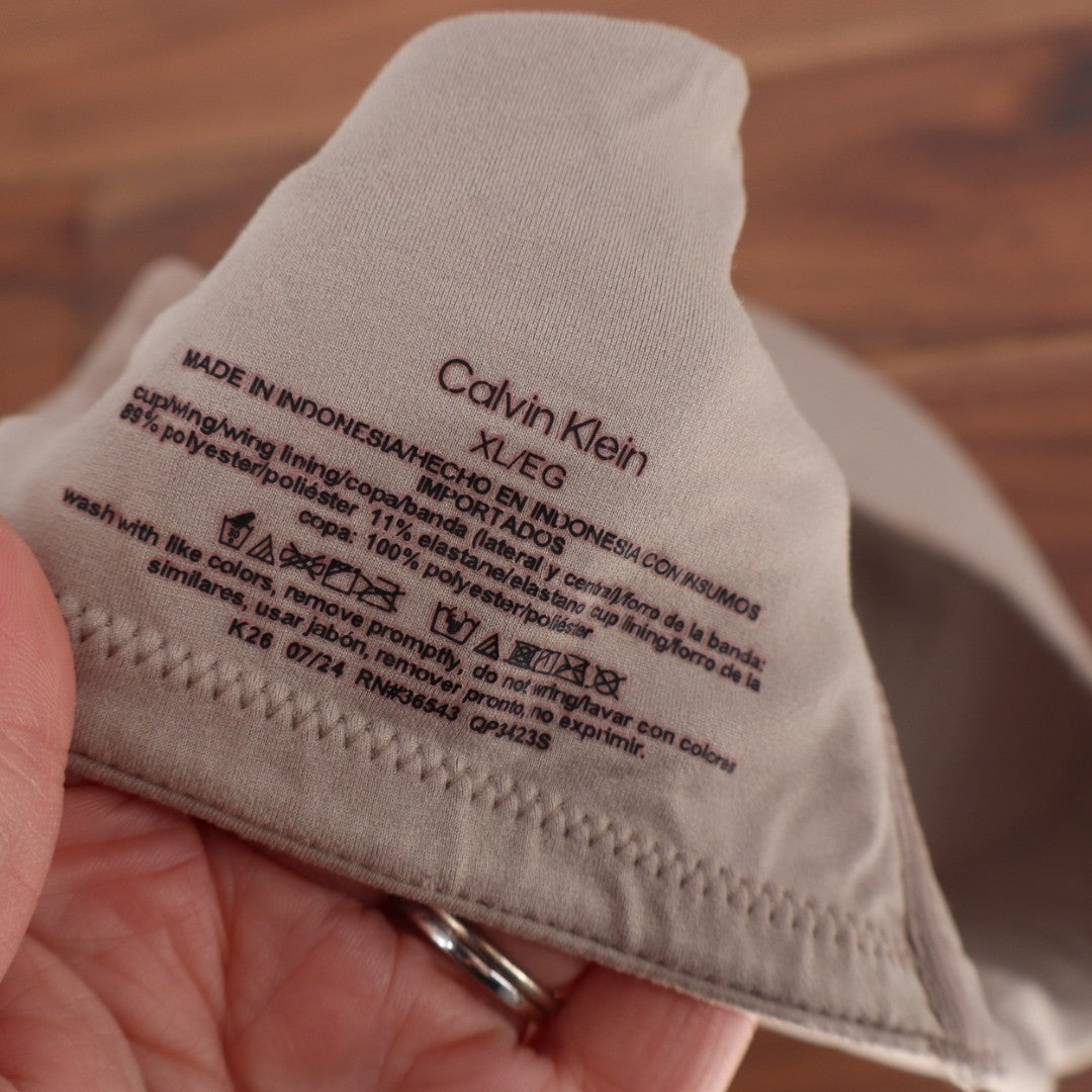 Calvin Klein Lightly Lined T-Shirt Bra Womens XL Brown Wireless Adjustable Strap