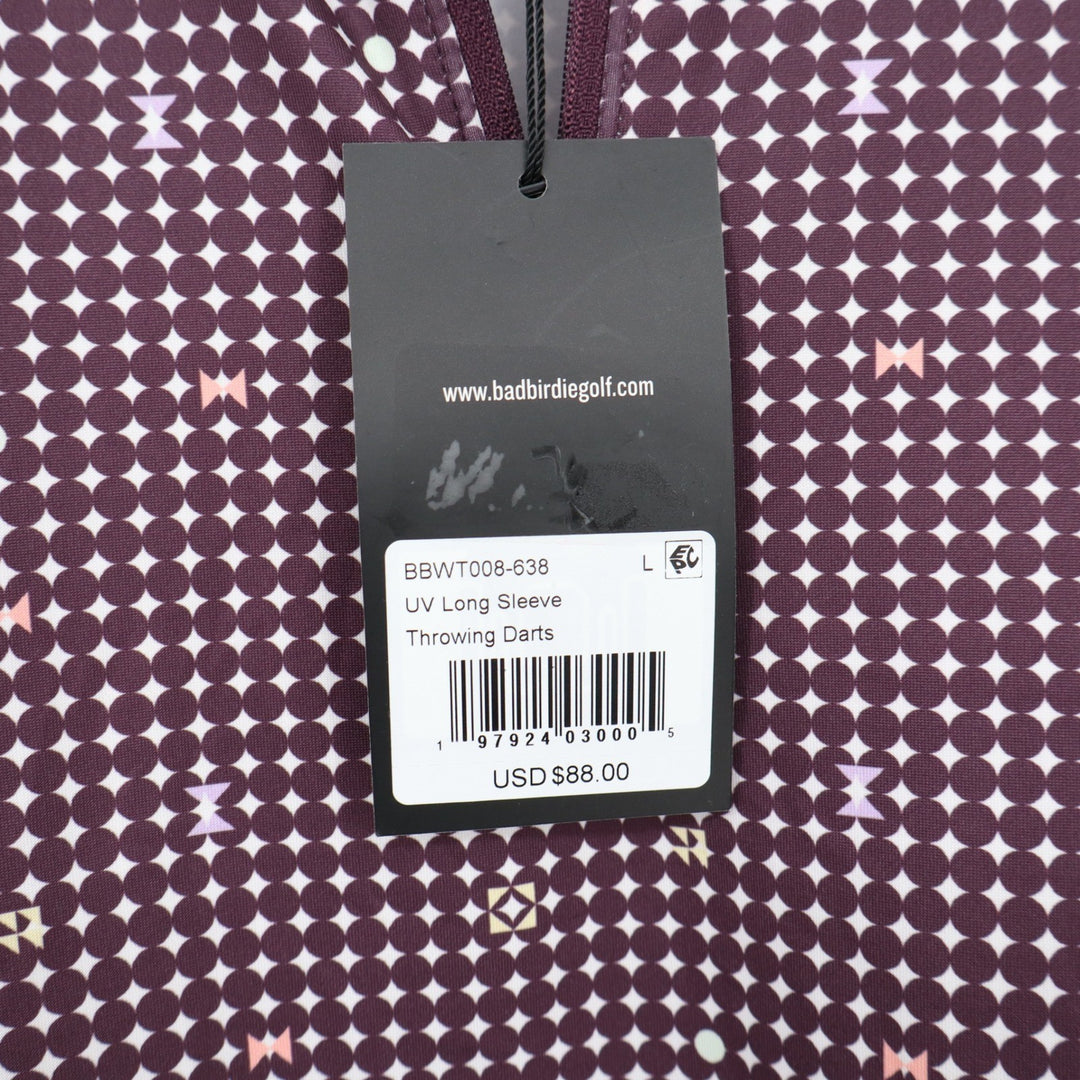 Bad Birdie Throwing Darts UV Long Sleeve 1/4 Zip Golf Pullover Purple Large NEW