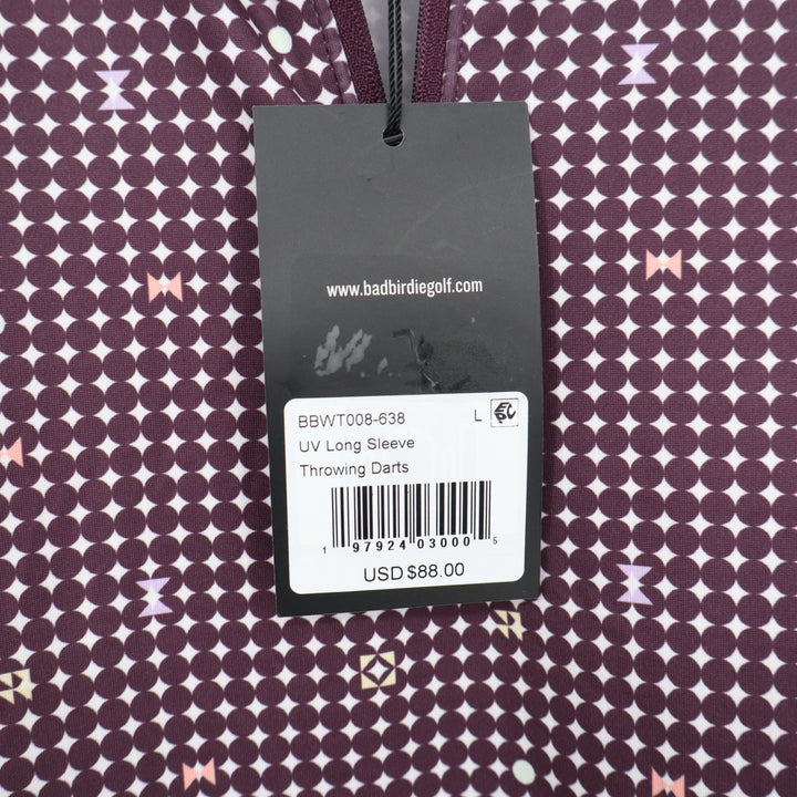 Bad Birdie Throwing Darts UV Long Sleeve 1/4 Zip Golf Pullover Purple Large NEW
