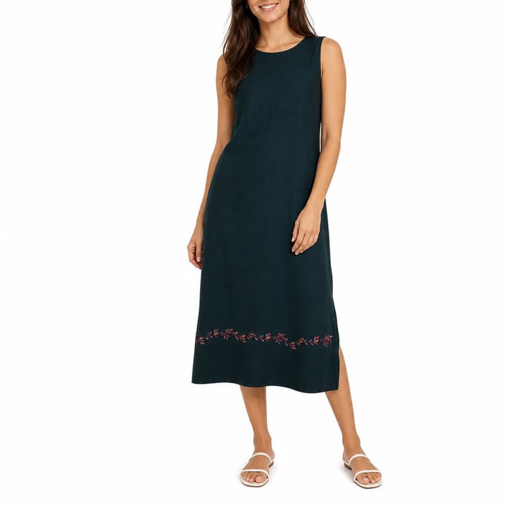 Sag Harbor Dress Womens Forest Green Sleeveless Embroidered Hem Maxi Dress XL