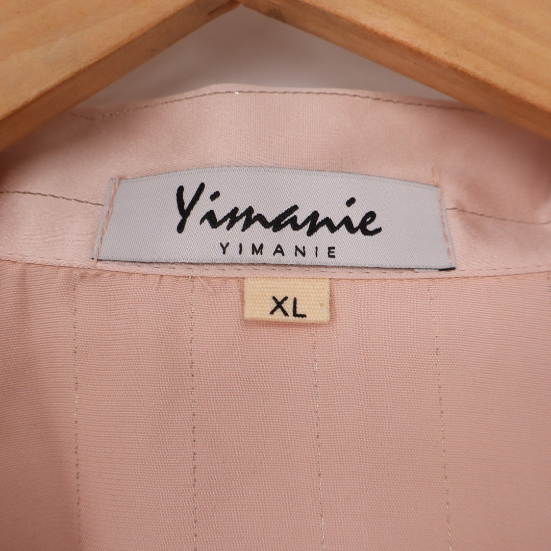 Yimanie Pajama Set Women XL Pinstripe Pink Metallic Button-down Excellent