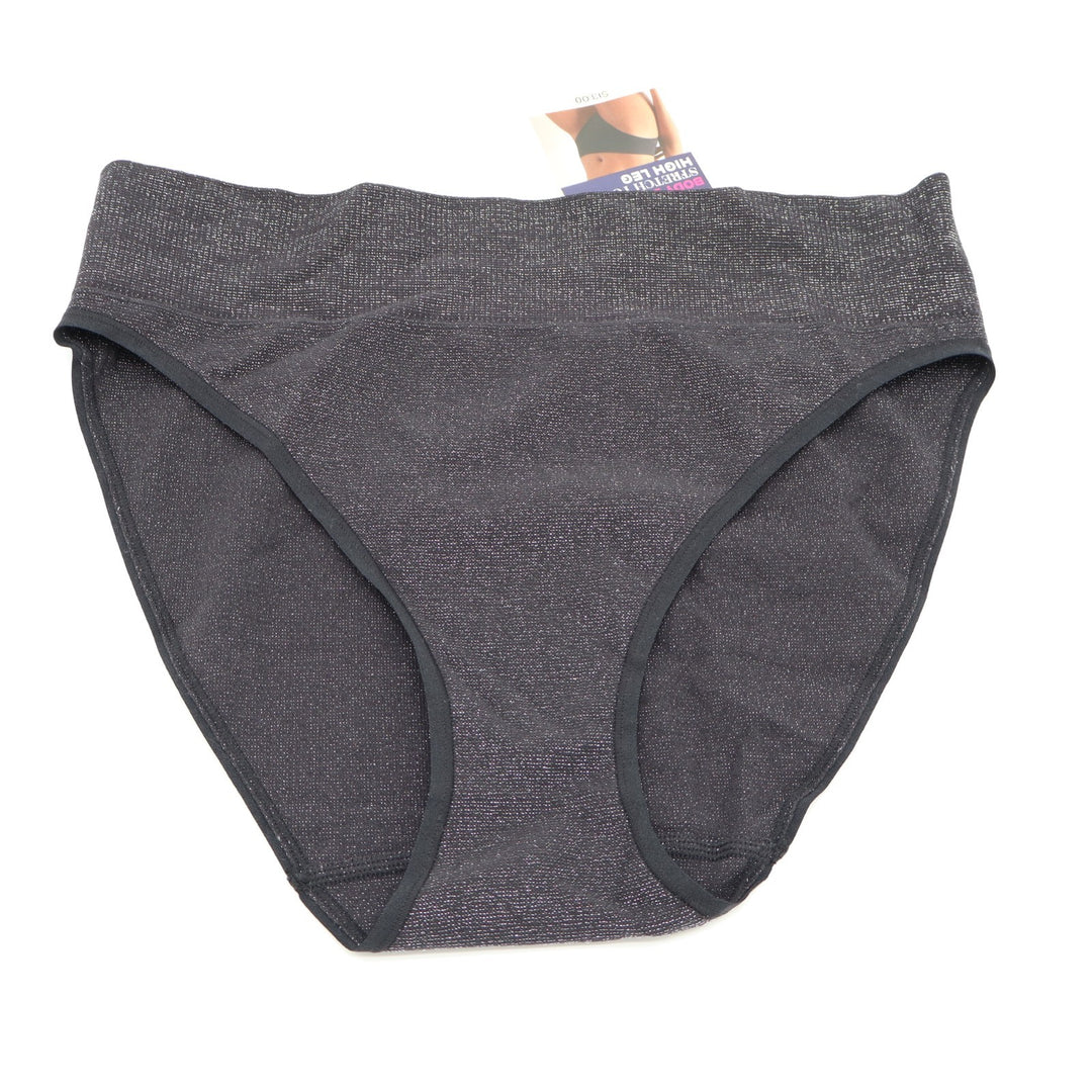 Maidenform M Seamless High Leg Bikini Womens Small Black Stretch Nylon Ribbed
