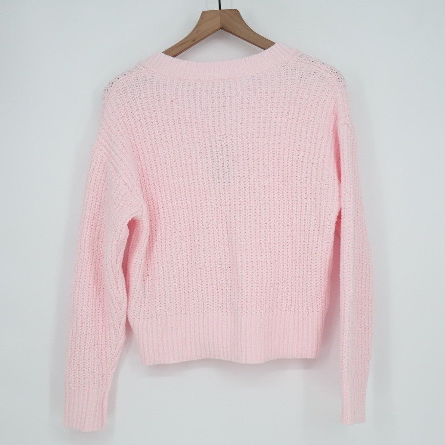 State Of Day Intimates Sweater Womens Medium Pink Waffle Knit V-Neck Long Sleeve