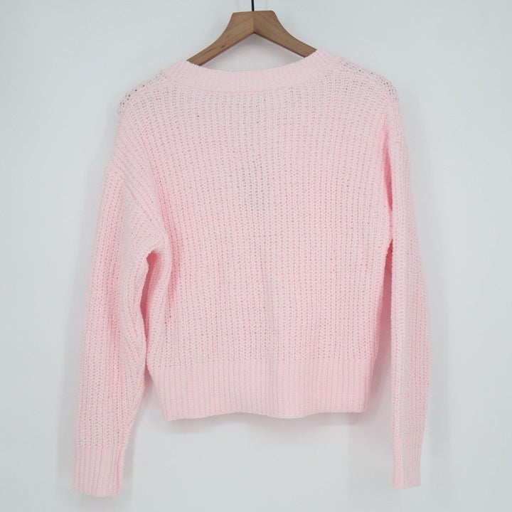 State Of Day Intimates Sweater Womens Medium Pink Waffle Knit V-Neck Long Sleeve