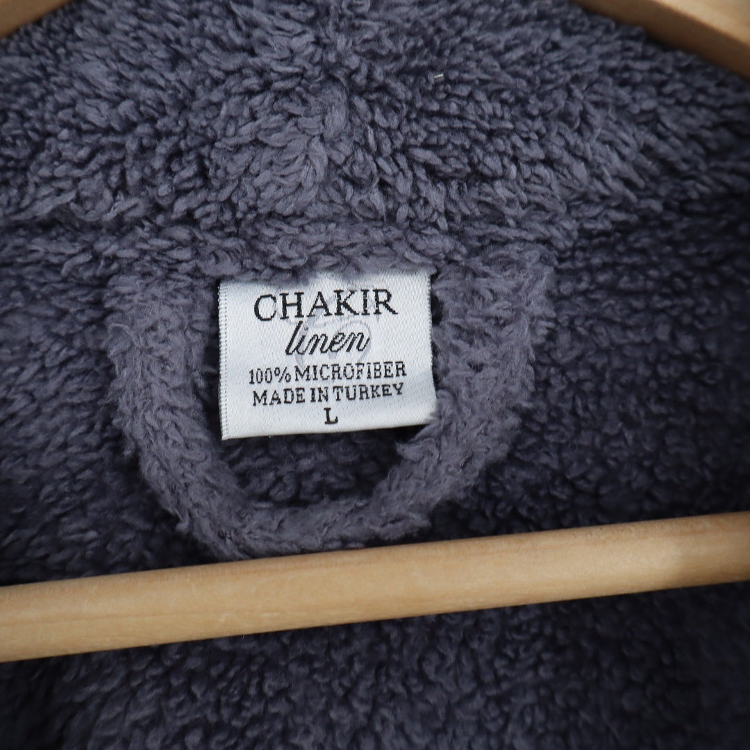 Chakir Linen Bathrobe Mens Large Plush Fleece Charcoal Grey Shawl Collar