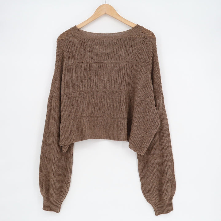 Shein Crop Sweater Womens Large Brown Knit Drop Shoulder Round Neck Pullover