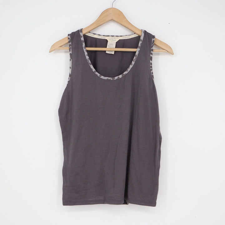 Lucky Brand Gray Sleeveless Tank Top Leopard Print Trim Scoop Neck Size M