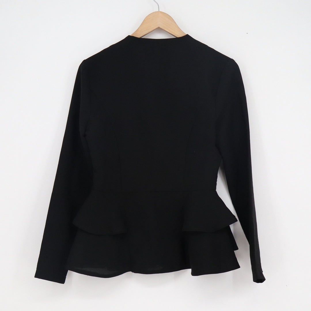 Forever 21 Womens Black Peplum Blazer Tiered Ruffle Open Front Jacket S