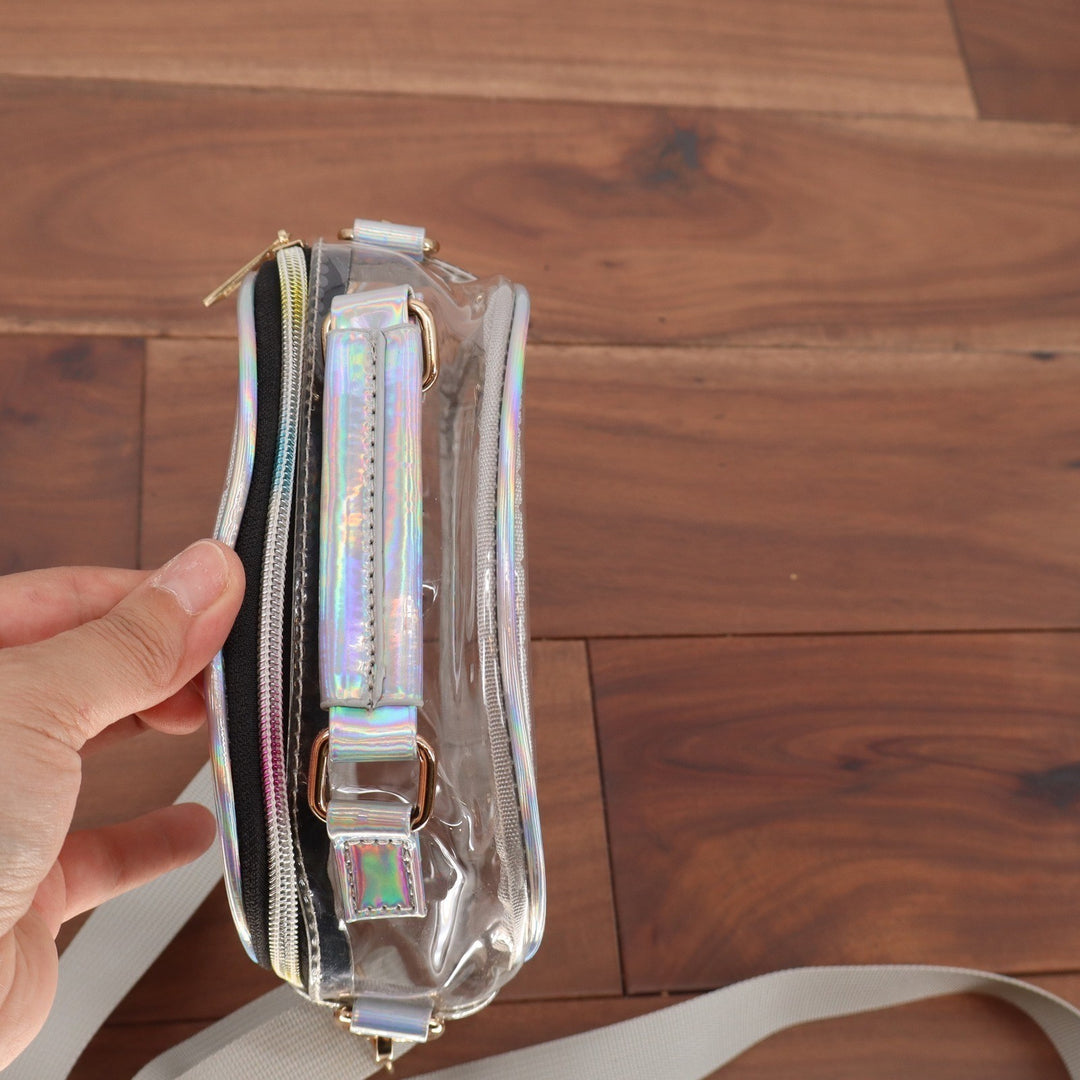 Clear Stadium Approved Crossbody Bag Iridescent Holographic Trim Gold Hardware