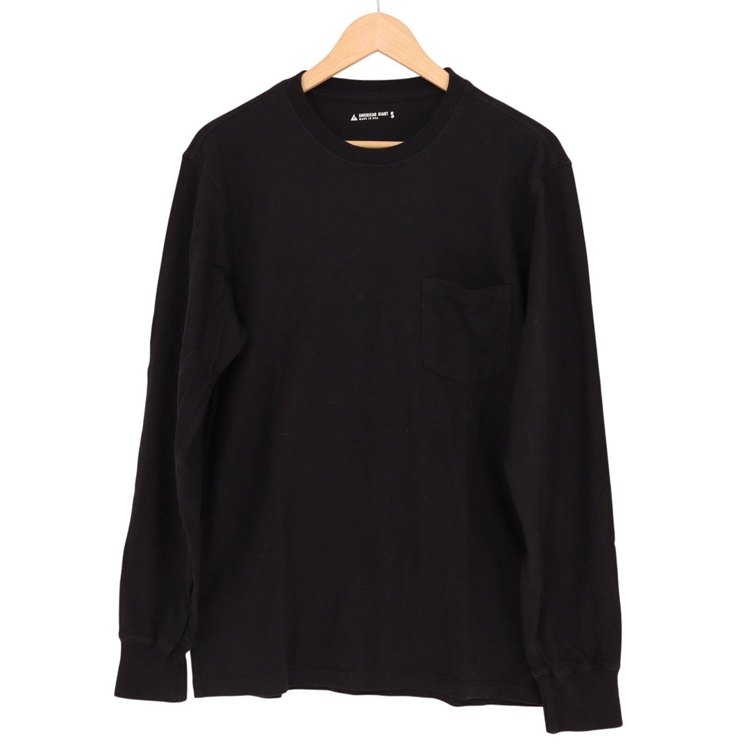 American Giant Pocket Tee Shirt Mens Small Black Cotton Ribbed Cuffs Crew Neck