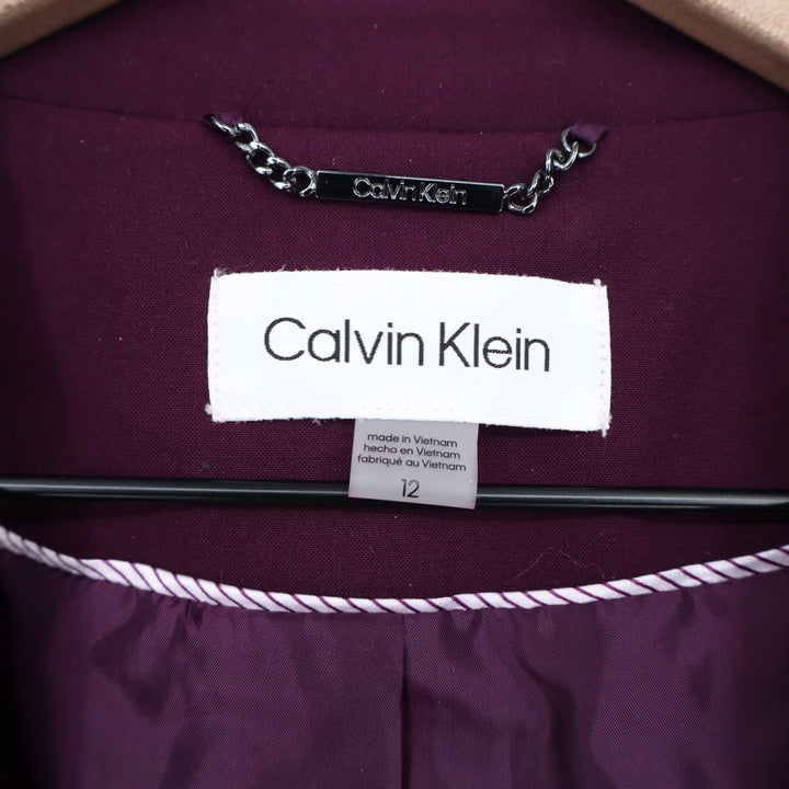 Calvin Klein Blazer Womens 12 Burgundy Stretch Pockets Open Front Shawl Collar
