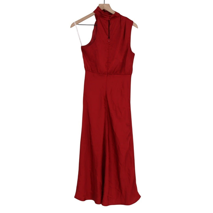 Lulus Distinctive Charm Midi Dress Womens Small Burgundy Stretch Asymmetrical