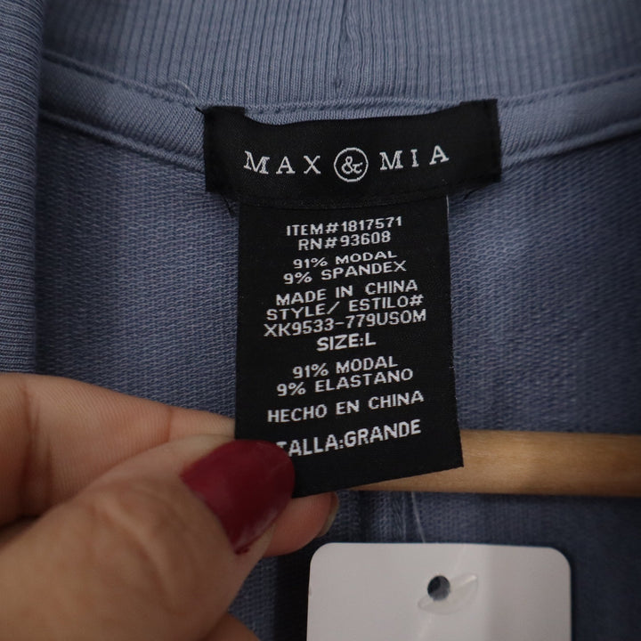 Max & Mia Womens Large Light Denim Blue Modal Draped Open Front Cardigan