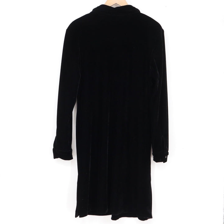 Annie Alexander Black Velvet Button Front Shirt Dress Long Sleeve Medium