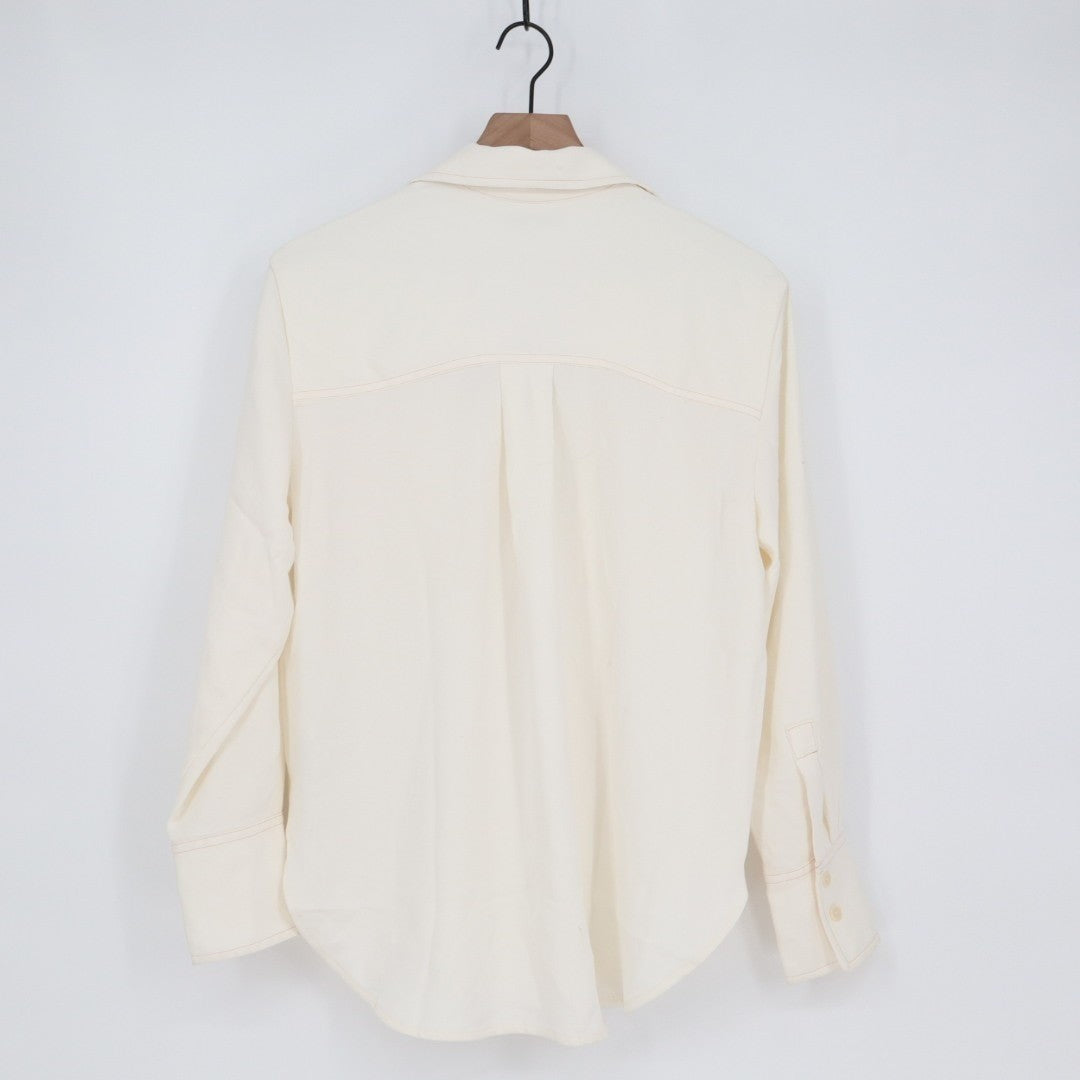 Madewell Contrast-Stitch Popover Shirt Women Small White Spread Collar Button Up