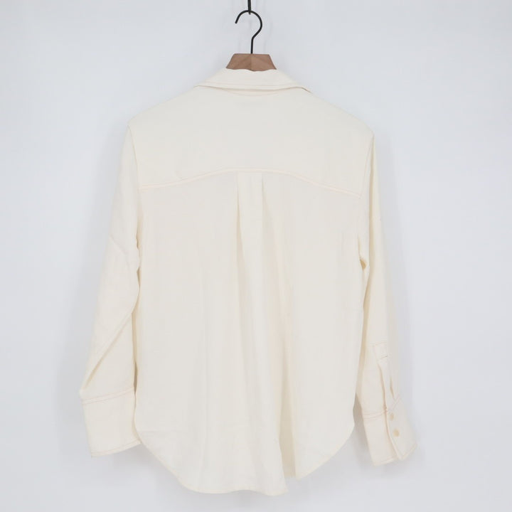 Madewell Contrast-Stitch Popover Shirt Women Small White Spread Collar Button Up