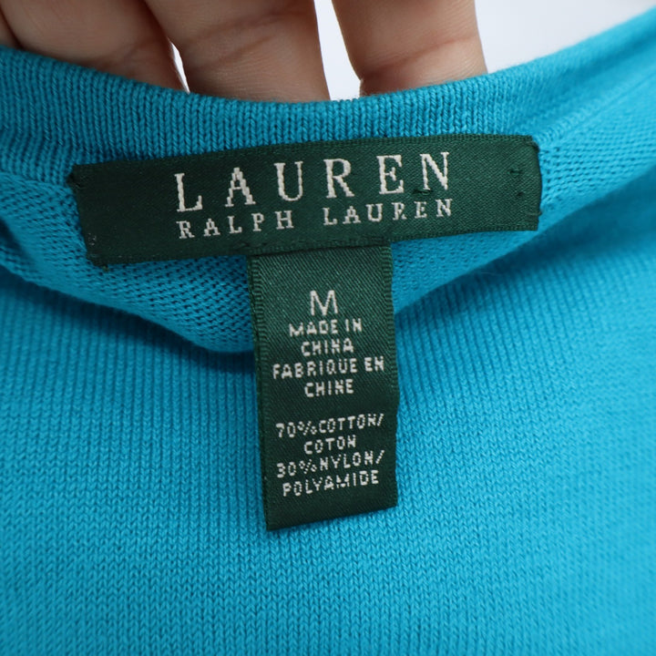 Lauren Ralph Lauren Striped Button Shoulder Sweater Turquoise Black Medium M