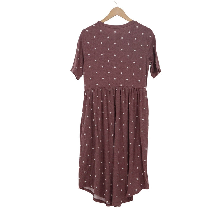 Unbranded Burgundy Polka Dot Short Sleeve Empire Waist Midi Dress Large