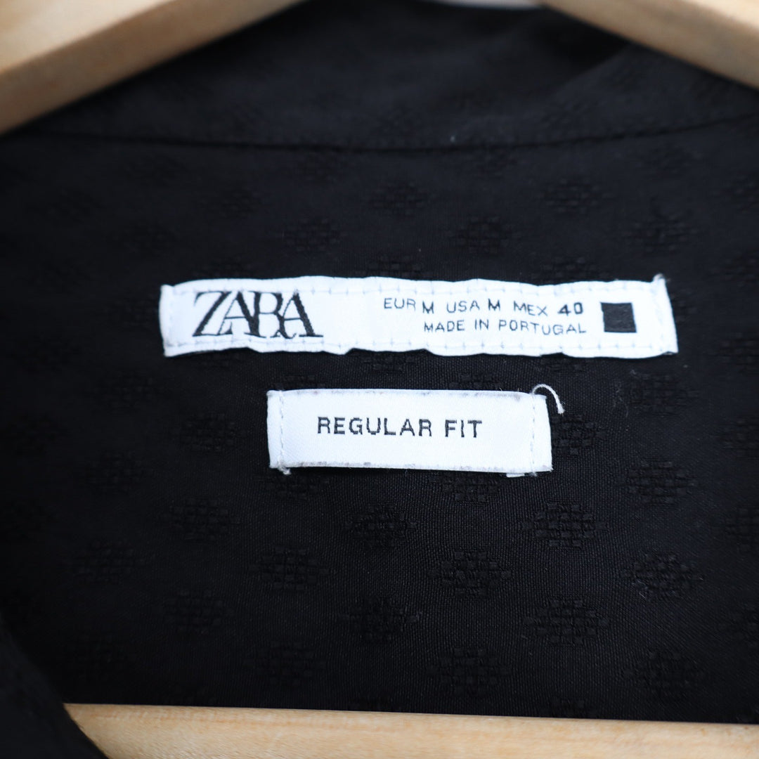 Zara Man Black Diamond Textured Regular Fit Long Sleeve Button Down Shirt Size M