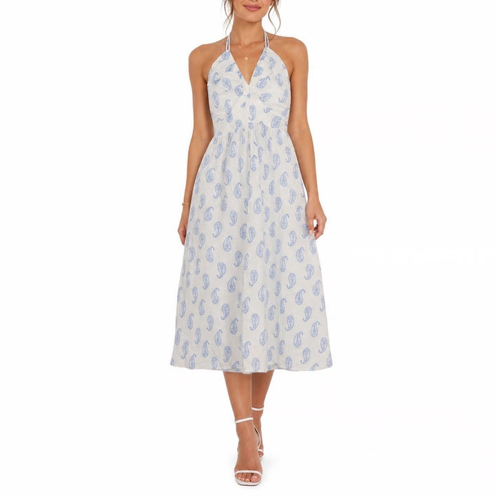 Universal Thread Blue Paisley Halter Maxi Dress White Smocked Back Plus Size 1X