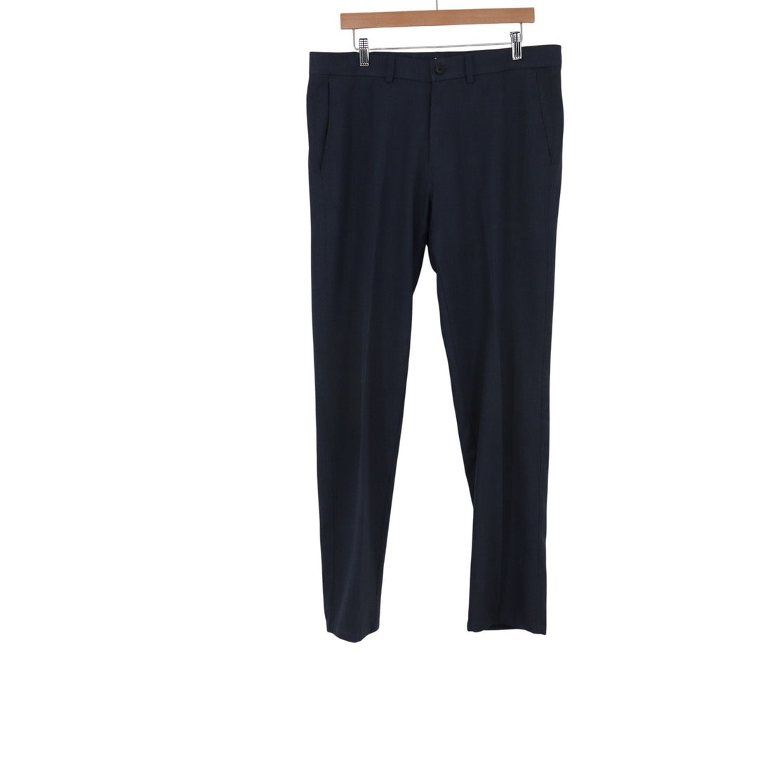 Haggar H26 Mens Dress Pants 36x32 Navy Blue Flat Front Straight Leg Trousers