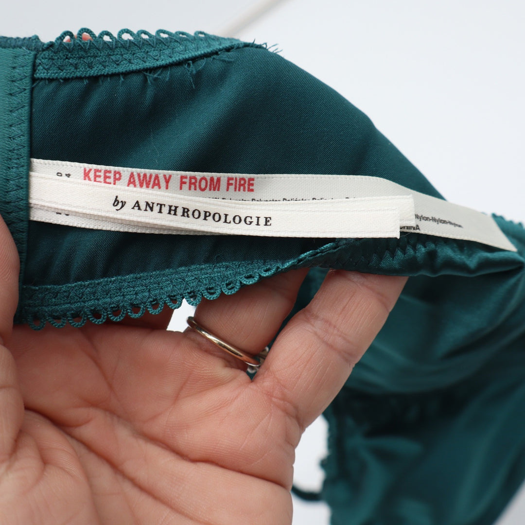 Anthropologie Bralette Womens S Underwire Satin Teal Green Scalloped Excellent