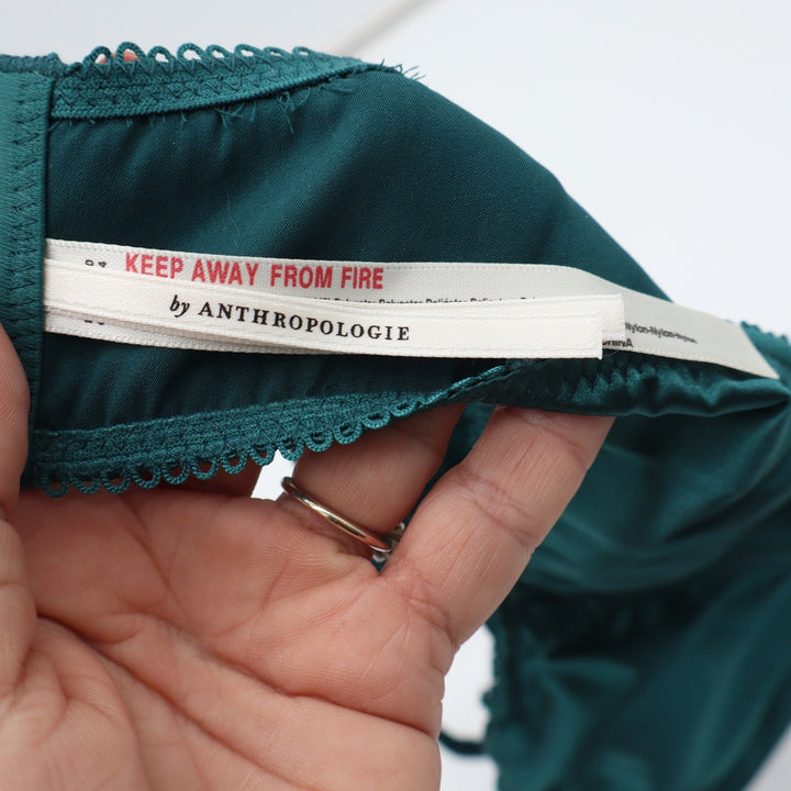 Anthropologie Bralette Womens S Underwire Satin Teal Green Scalloped Excellent
