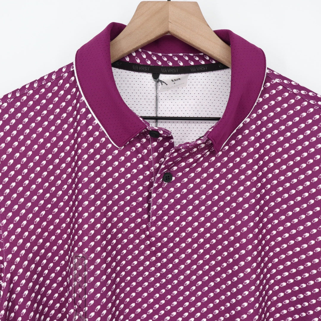 VRST Mens Contrast Printed Polo Black Cherry Roll Repeat Geometric Size L