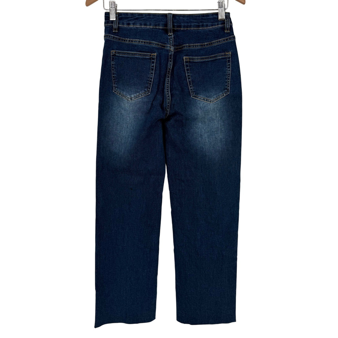 KDF Fashion Women's Size 4 Dark Wash Straight Leg Jeans Distressed