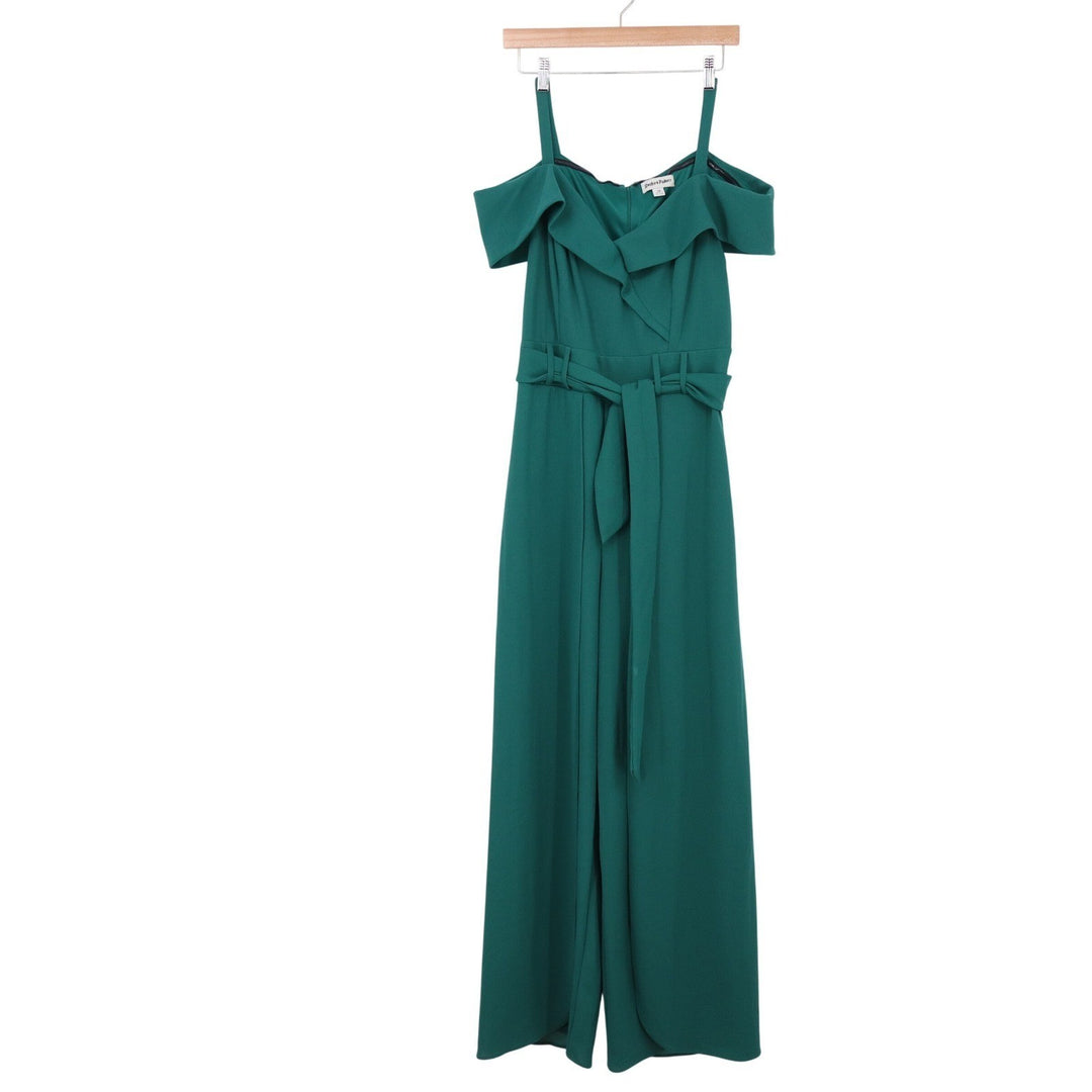 Shelby & Palmer Green Cold Shoulder Wide Leg Jumpsuit Size 12 Emerald V-Neck