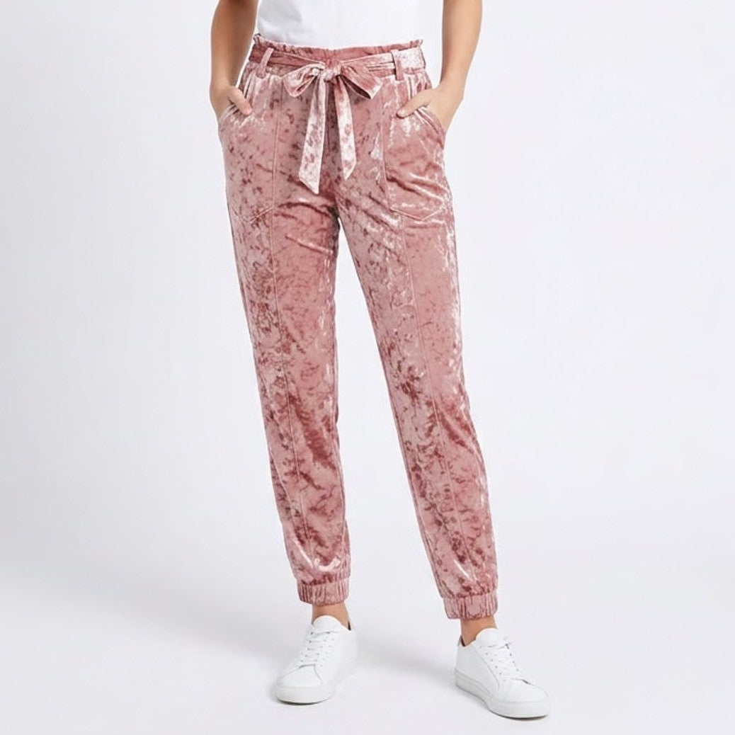 Jolt Womens Pink Crushed Velvet Jogger Pants Elastic Waist Size M