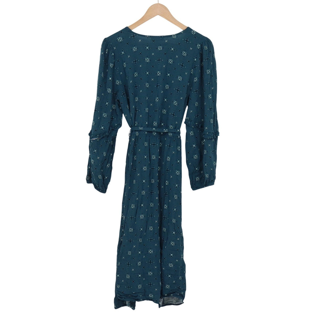 Knox Rose Womens Teal Blue Floral Faux Wrap Midi Dress Long Sleeve Size M Boho