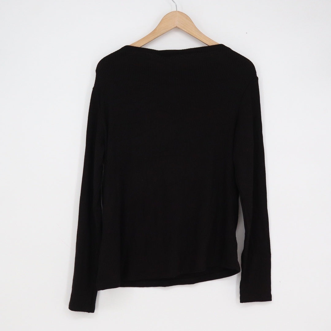 Banana Republic Womens Boat Neck Ribbed Long Sleeve Top Black Large