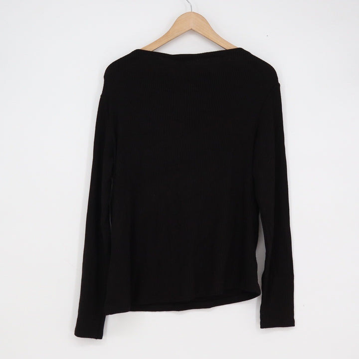 Banana Republic Womens Boat Neck Ribbed Long Sleeve Top Black Large