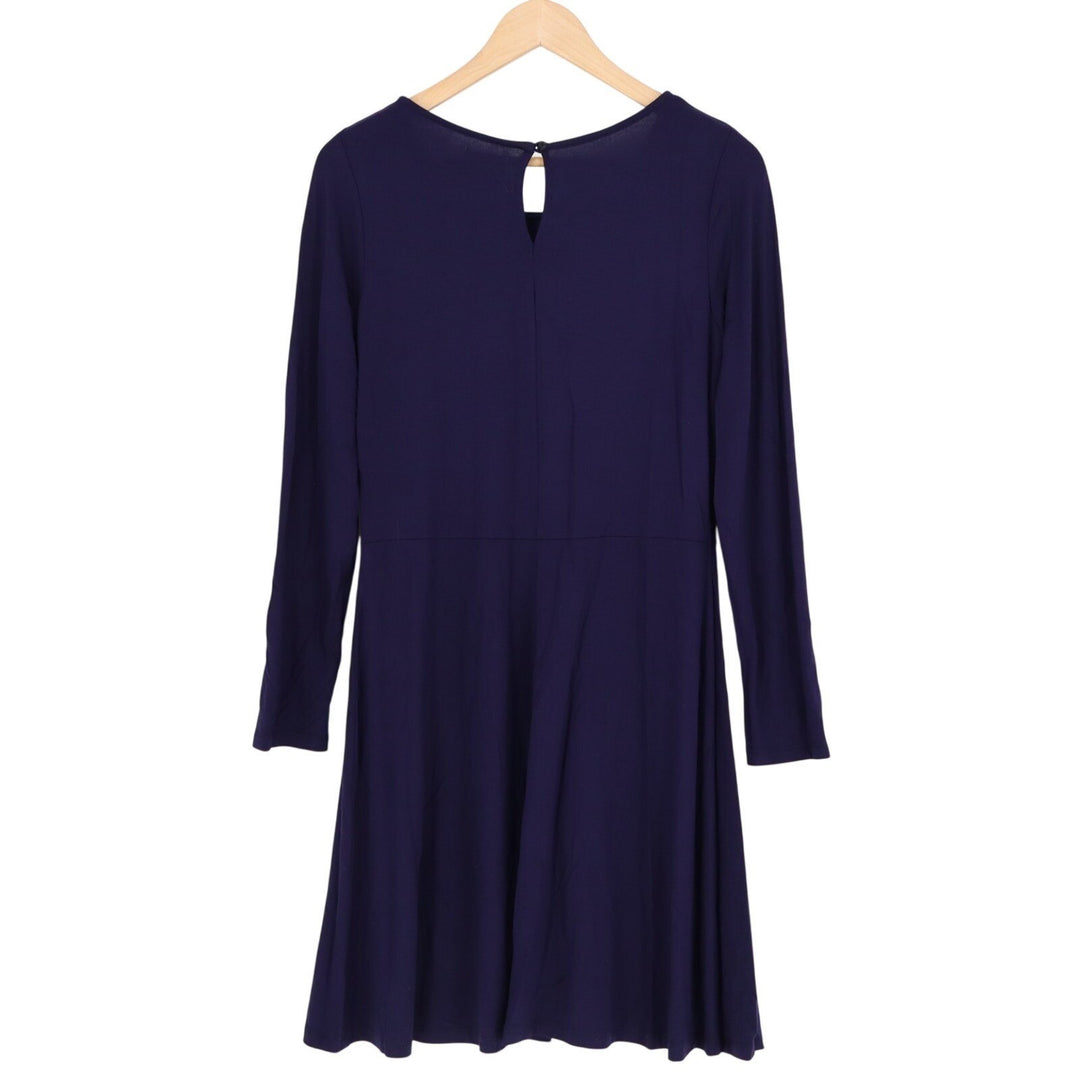 Charming Charlie Fit & Flare Dress Womens Small Navy Blue Stretch Long Sleeve