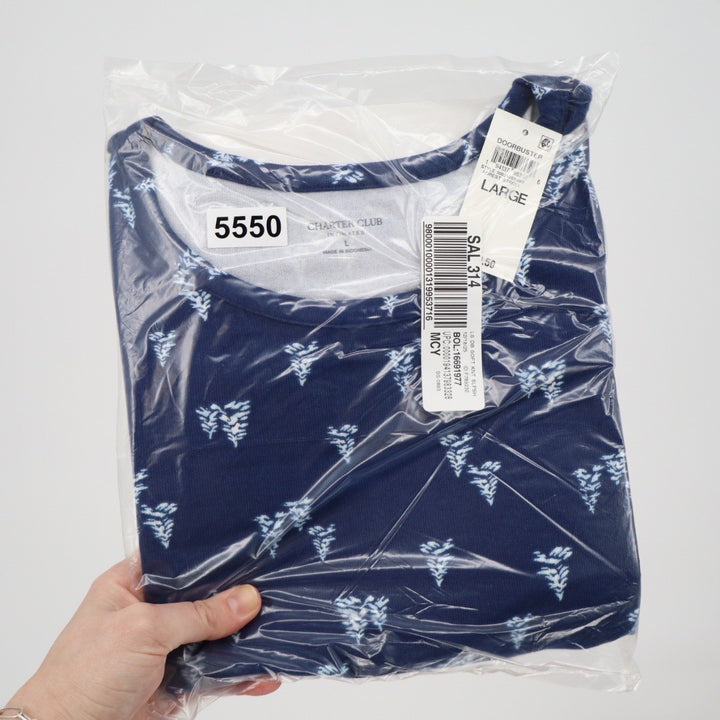 Charter Club Intimates Navy Blue Floral Soft Knit Long Sleeve Nightgown Large