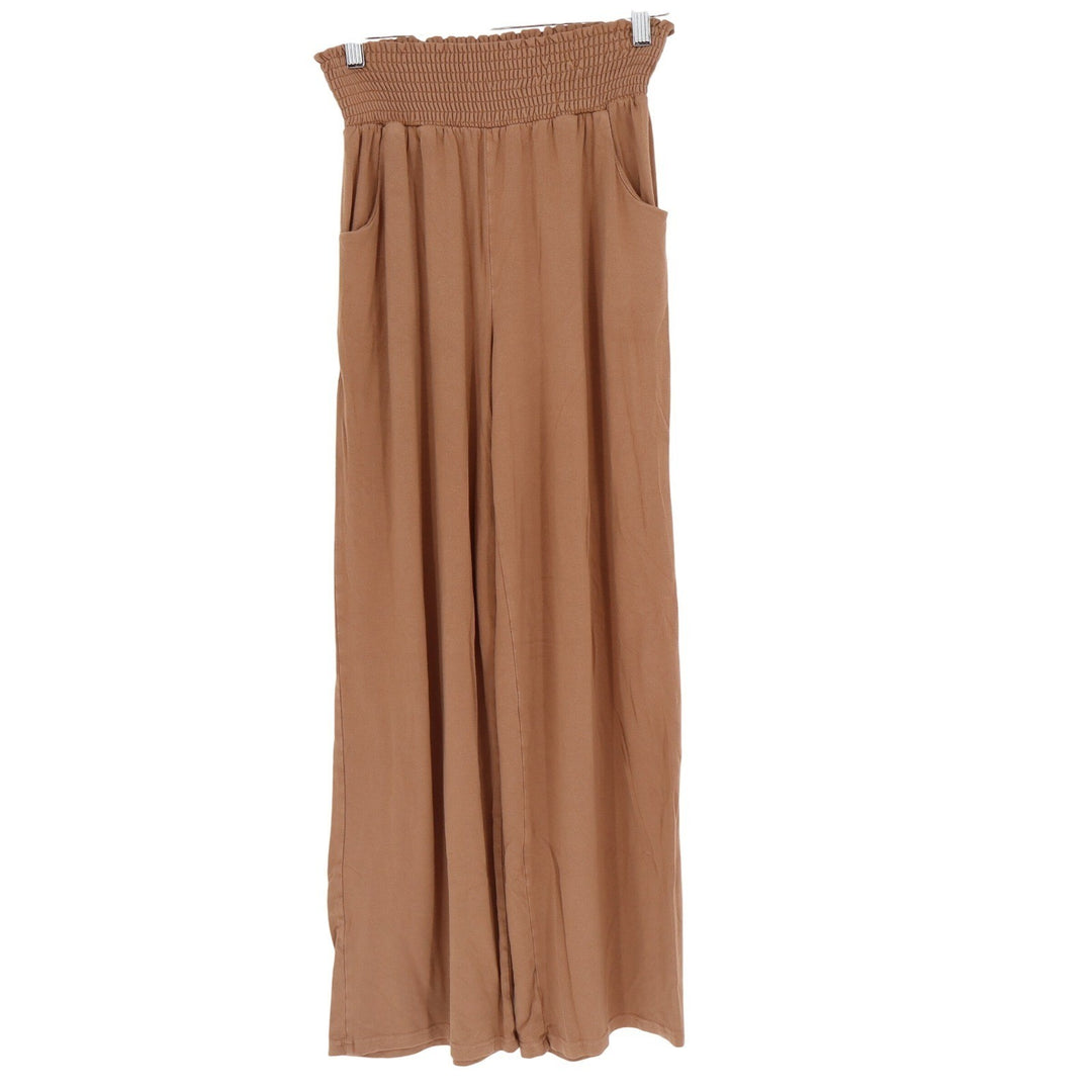 Urban Coco Womens Wide Leg Smocked Waist Pants Camel Brown Size L Relaxed Boho