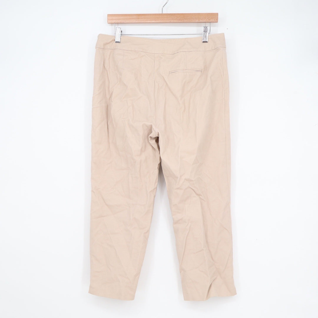 Gallia Moda Womens Beige Stretch Cotton Side Zip Cropped Trousers Pants Size 10