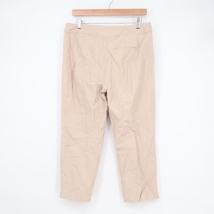 Gallia Moda Womens Beige Stretch Cotton Side Zip Cropped Trousers Pants Size 10