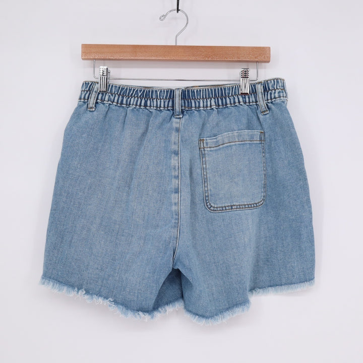 Aerie Daydream Cutoff Shorts Womens M Blue Denim Cotton Raw Hem Patch Pockets