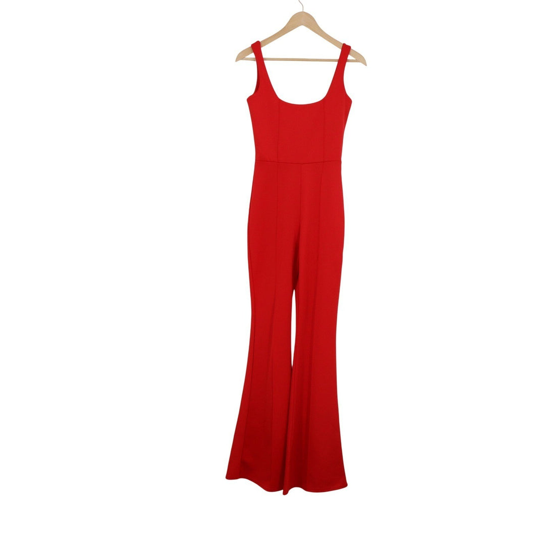 Missguided Red Scoop Neck Sleeveless Wide Leg Flare Jumpsuit Size 4 US