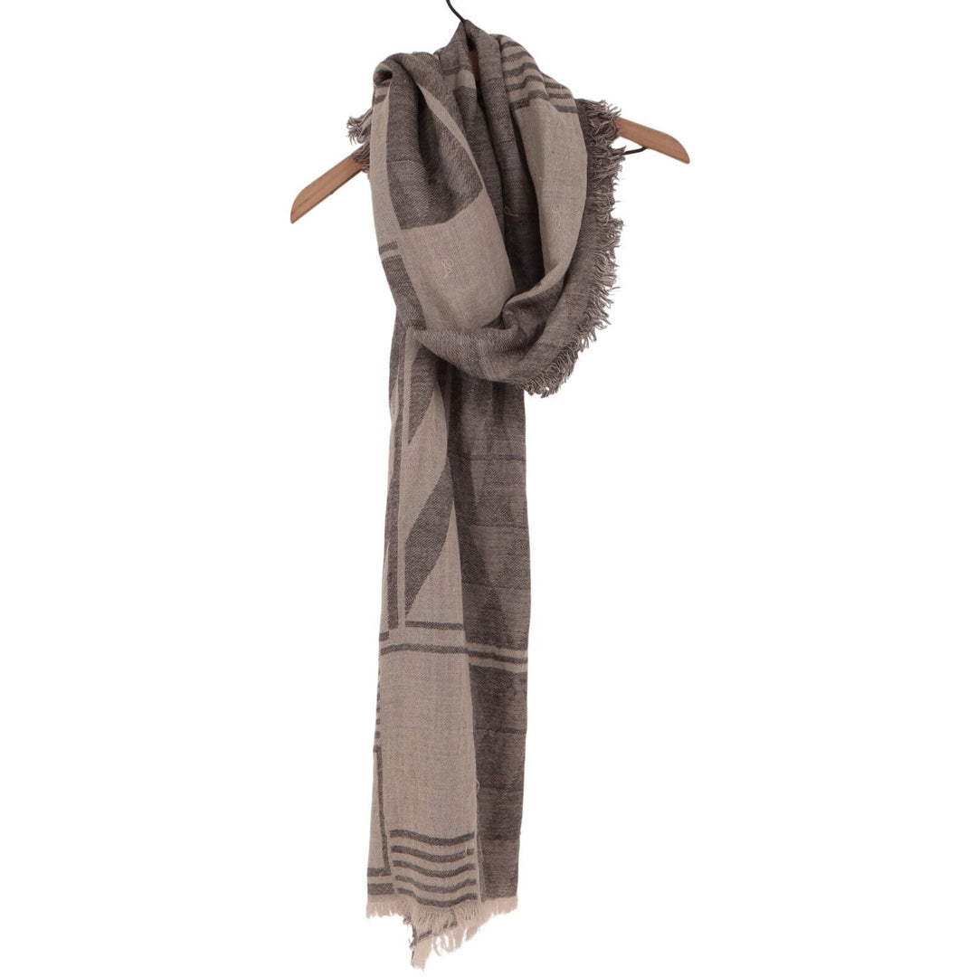 Scarf Womens Gray Beige Woven Knit Fringed Edges Cozy Winter Wear Neck Warmer