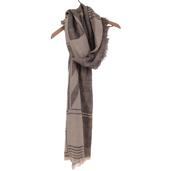 Scarf Womens Gray Beige Woven Knit Fringed Edges Cozy Winter Wear Neck Warmer